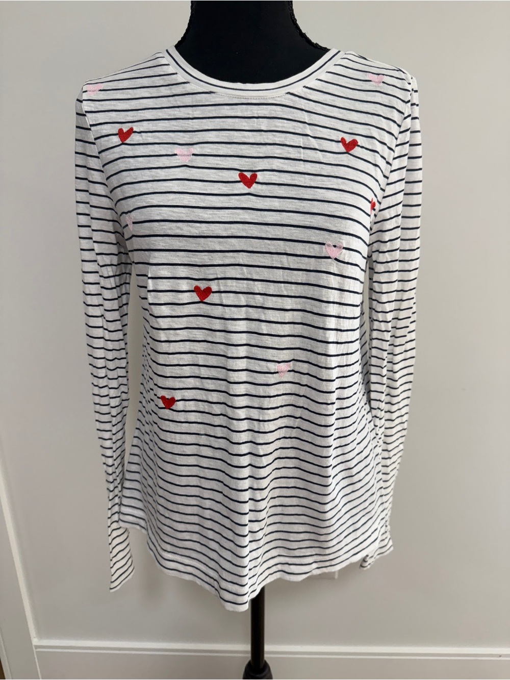 3 for $25 LOFT 100% Cotton Striped Heart Top S Long Sleeve Lightweight Tee Fall